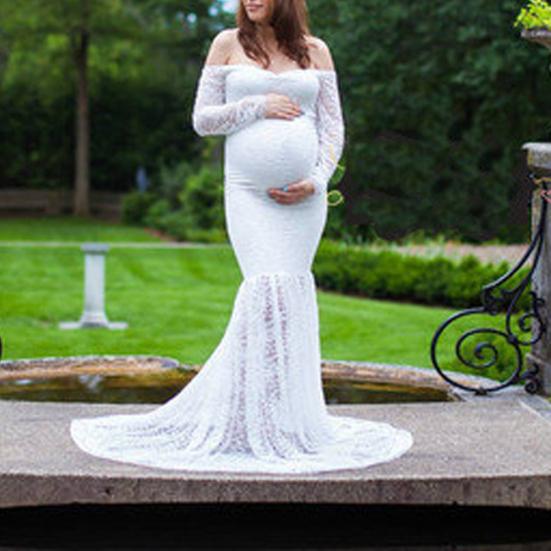 Miss Angel сексуальное платье для беременных с кружевом длиной до пола, сексуальное платье с открытыми плечами