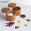 1 шт. Бамбуковая деревянная солонка с магнитной поворотной крышкой - кухонный контейнер для хранения специй, трав и приправ