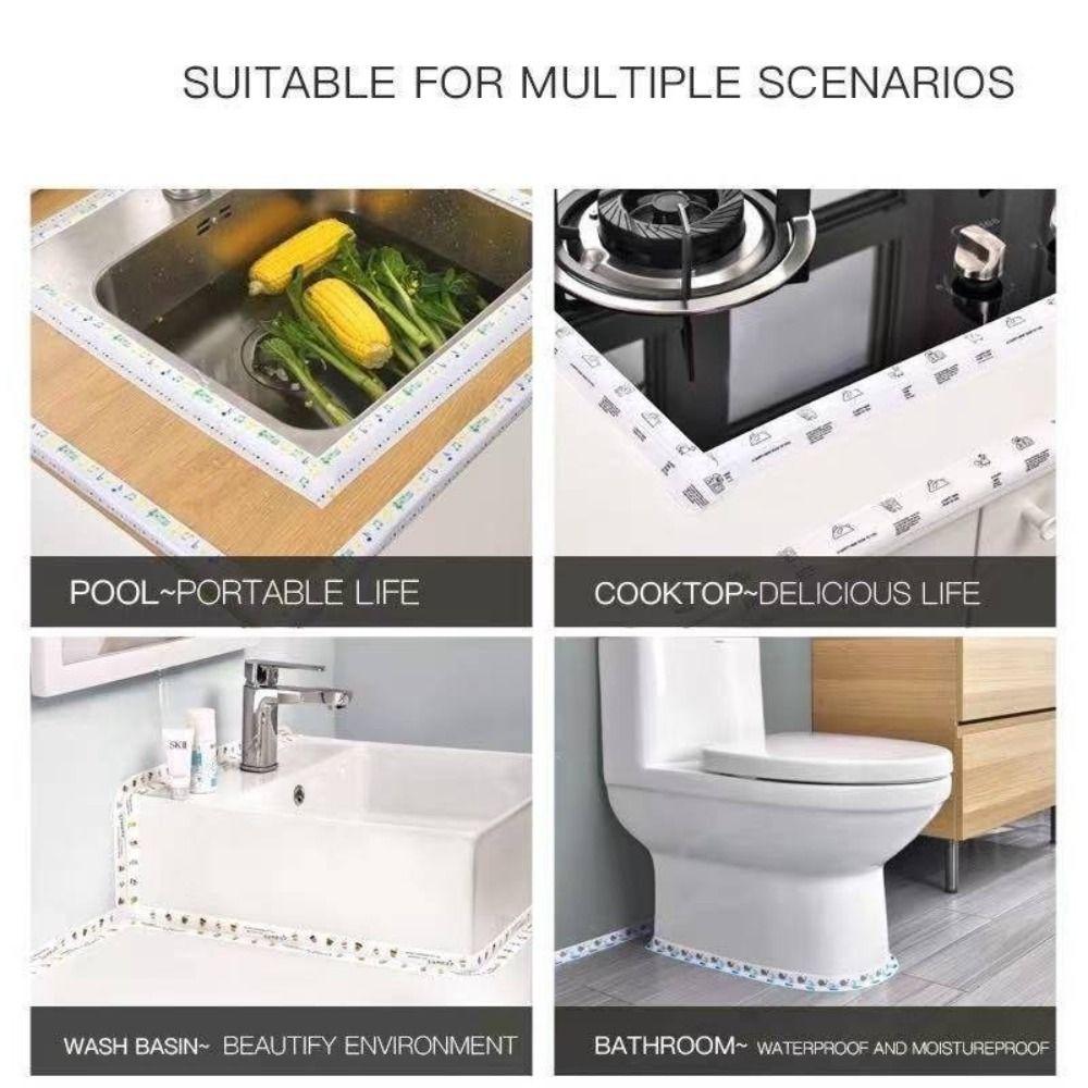 Водонепроницаемая лента для кухонной мойки, лента для углов мойки против плесени, ПВХ уплотнительная лента, лента с печатными наклейками, уплотнительная лента, самоклеящаяся кромка