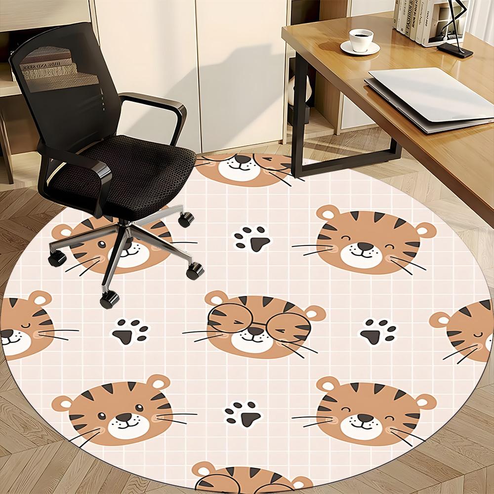 1pc Tiger Prints Office Round Area Rug, Indoor Mat Suitable For Office, Under Office Chairs Bedroom Living Room Home Decor, Room Deco