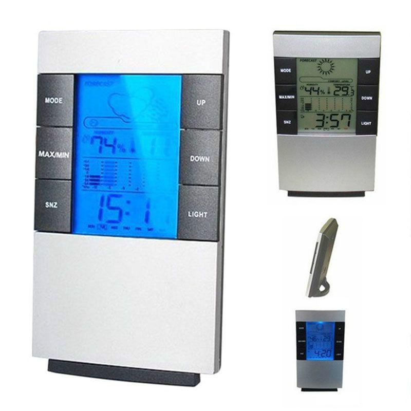 Цифровой гигрометр-термометр LCD, измеритель влажности, прогноз погоды, часы, будильник с автокалибровкой и синей подсветкой