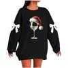Ladies' Christmas Printed Bow Round Neck Long Sleeved Loose Pullover Sweater Sweatshirt Top