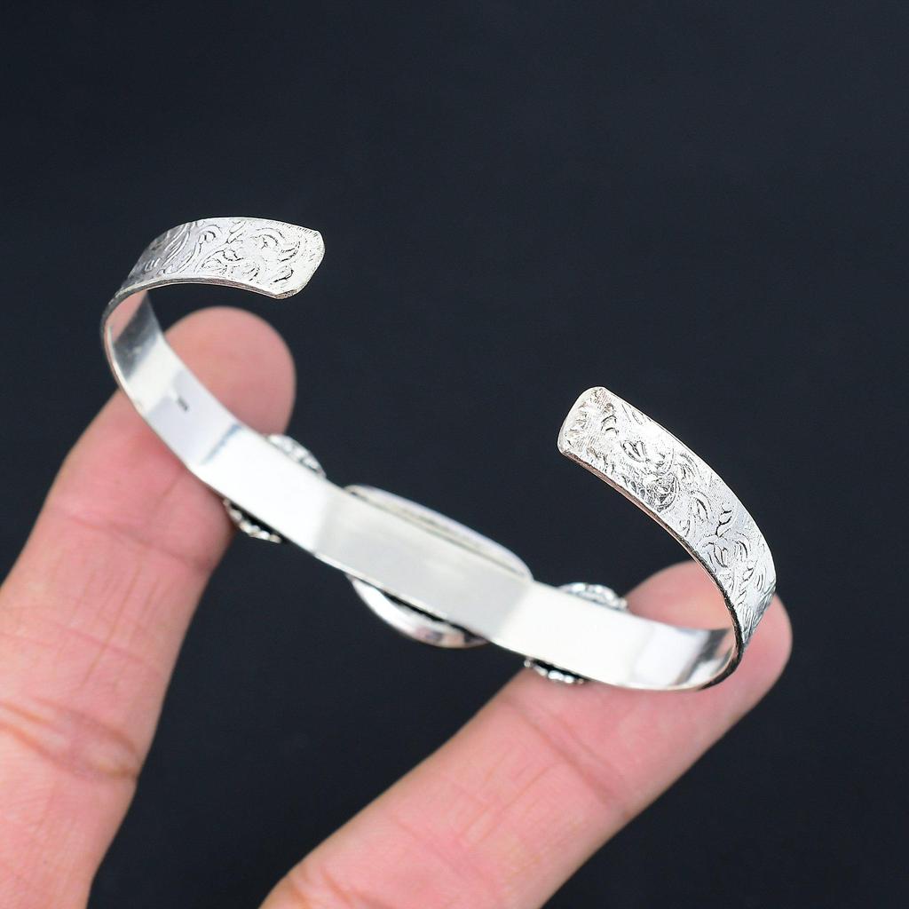 Natural Crazy Lace Agate Gemstone Bangle Red Adjustable 925 Sterling Silver