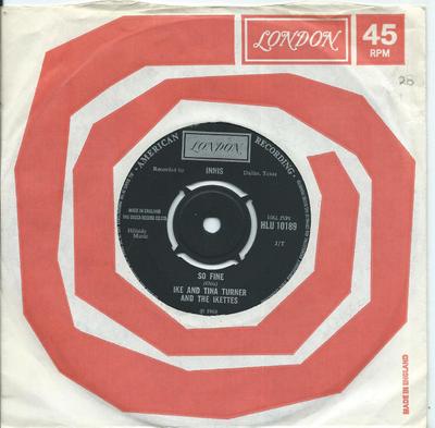 7-дюймовая пластинка IKE & TINA TURNER & THE IKETTES - So Fine / So Blue Over You HLU10189 London Records, 1968 Великобритания Соул/Фанк Б/У