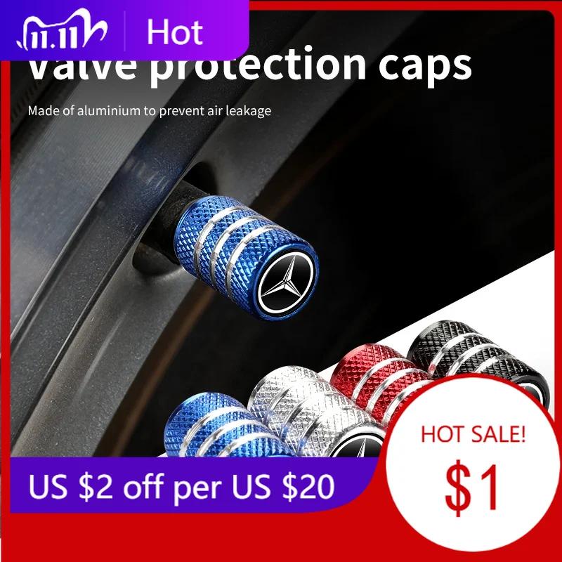 2025 Hot 4pcs Car Tire Stem Valve Caps Dustproof Caps Cover Accessories For Benz W211 W124 W176 W177 C180 C200 C260 C300 GLC CLE