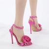 Fashion Silk Satin Rose Design Heeled Sandals Women Open Toe Party Dress Shoes Gladiator Sandals Women Summer Buckle Strap High Heels