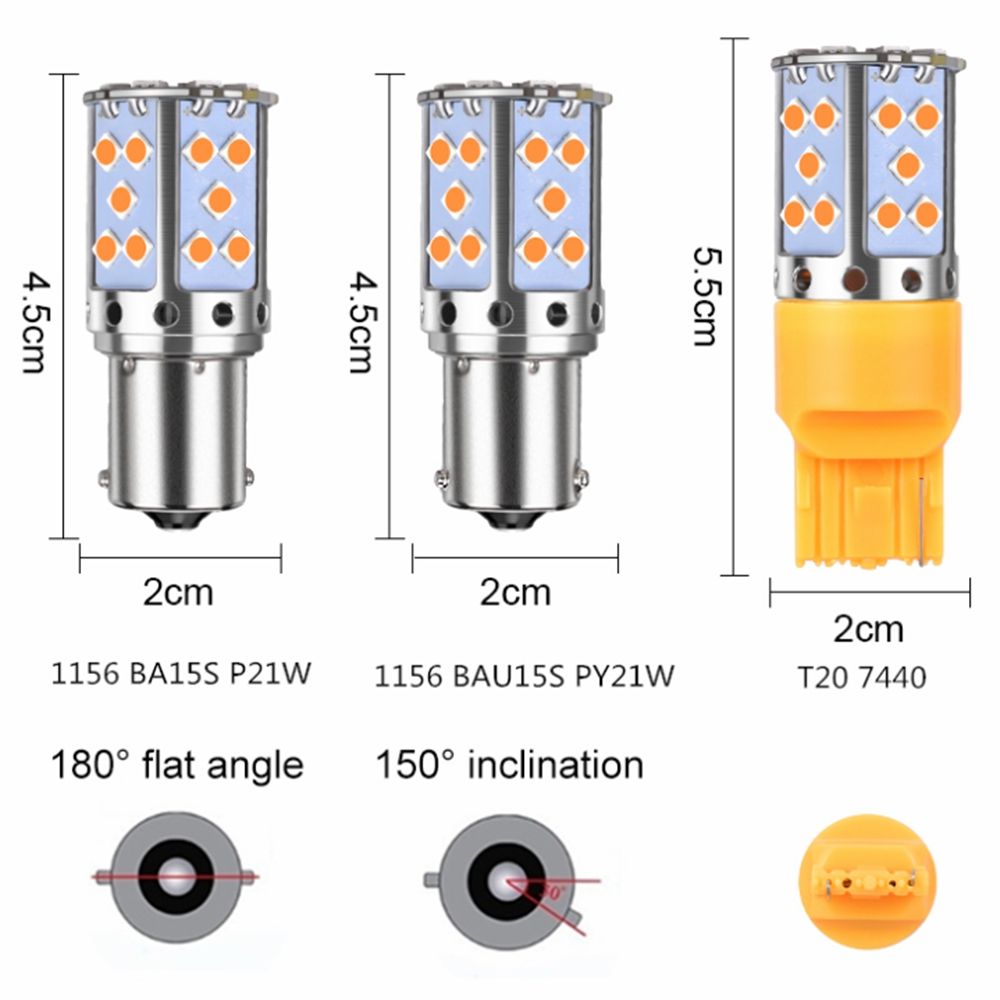 Tail Rear 1156 BAU15S PY21W T20 7440 Stop Brake Lamp Turn Signal Bulb Canbus Free LED Car Light