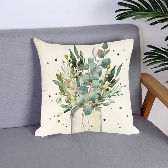 45x45CM Square Pillow Case Natural Plant Fashion Letter Print Modern Zipper Linen