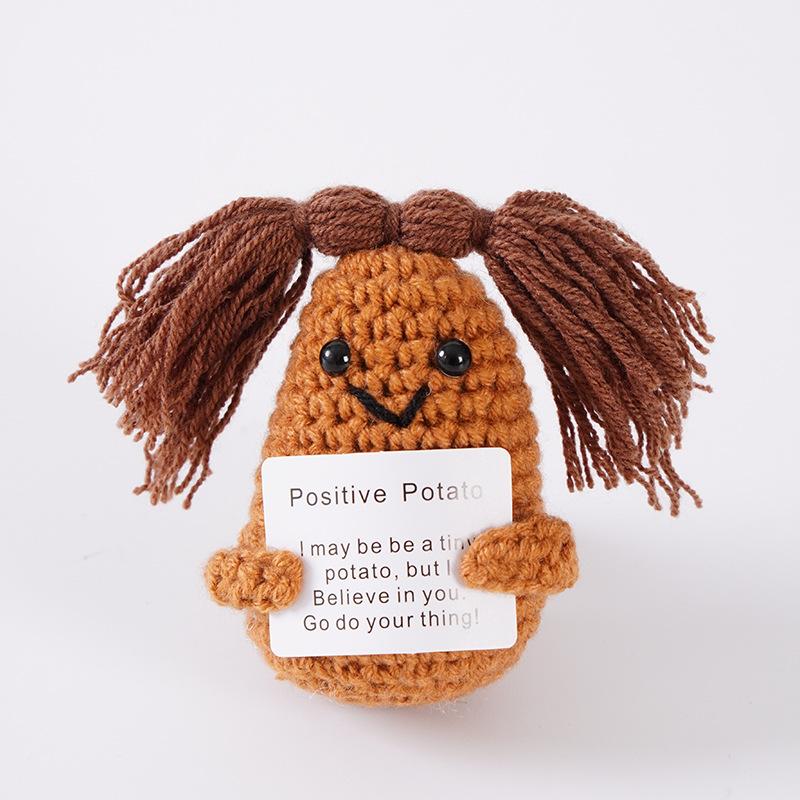 New Handmade Knitted Positive Energy Glasses Potatoes With Card Home Room Decoration Funny Woo lCrochet Potato Ornament Gifts
