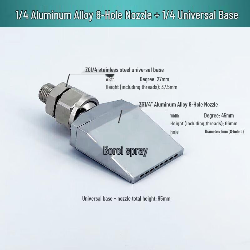 Stainless Steel & Aluminum Alloy Flat Fan Nozzle with 48-60 Widened Holes - High Pressure Universal Air Knife Nozzle