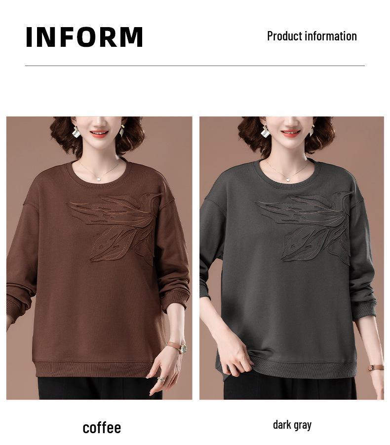Plus Size Casual Sweatshirt for Middle-Aged Women - Early Autumn Round Neck Top