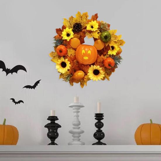 Осенний венок из тыквы, входная дверь, искусственный подсолнух, гирлянда из кленовых листьев, декор из тыквы и ротанга ручной работы для украшения осеннего урожая