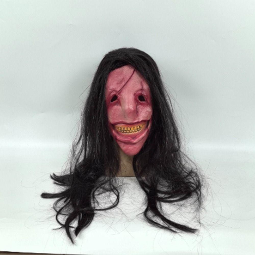 Exposed Teeth Long Hair Red Face Devil Mask Scary Scary Demon Mask Halloween Mask Cosplay