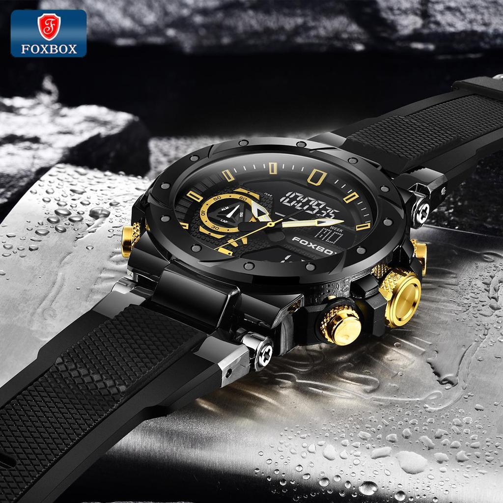 LIGE Sub-brand FOXBOX Fashion Digital Watch Men Dial Dual Display Outdoors Waterproof Sport Luminous Silicone Wristwatch