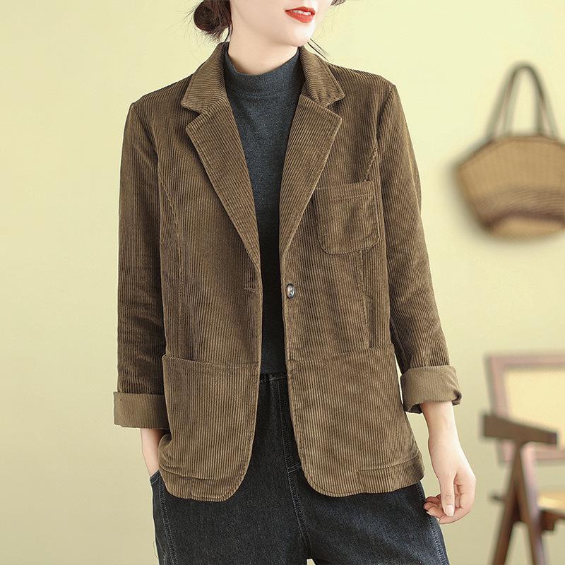 2024 Spring Women's Plus Size Corduroy Cotton Slim Suit Jacket