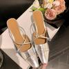 Летний новый стиль Босоножки на тонком каблуке Женская мода Остроносые с мелким вырезом Слингбэки Нескользящие и износостойкие туфли на каблуке