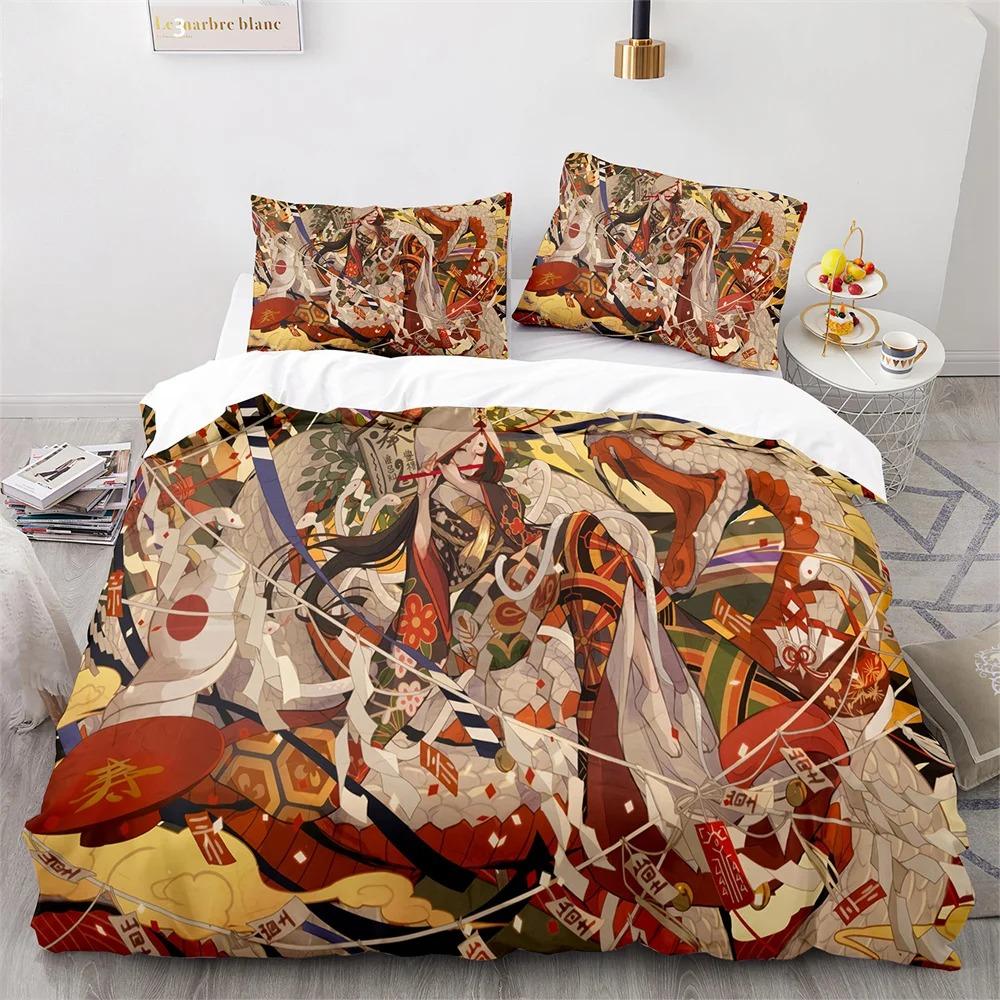 Ukiyo-Eduvet Cover Set Japanese Style Bedding Set Polyester Comforter King Queen Size Quilt Cover Set For Kids Boys Girls