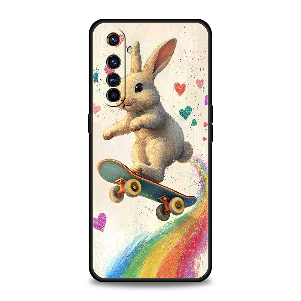 Мягкий ТПУ Чехол для телефона Realme 11 10 9 Pro Plus GT2 GT3 GT5 C21 C25 C35 C53 C55 C67 Pro 5G Рисунок тушью Кролик Арт Сумки