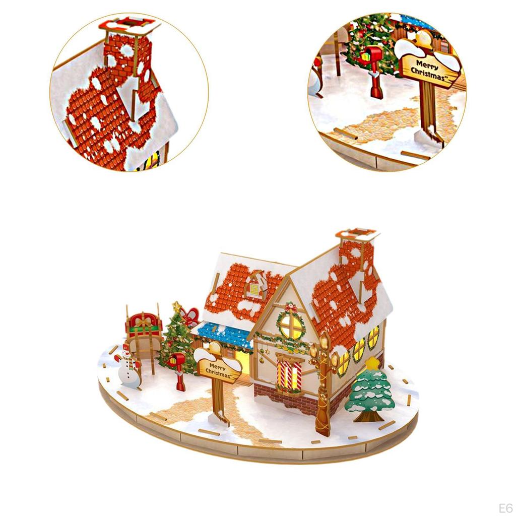 Wooden Christmas Cottages DIY Christma Decor Decoration Artware for Holiday Themed Party