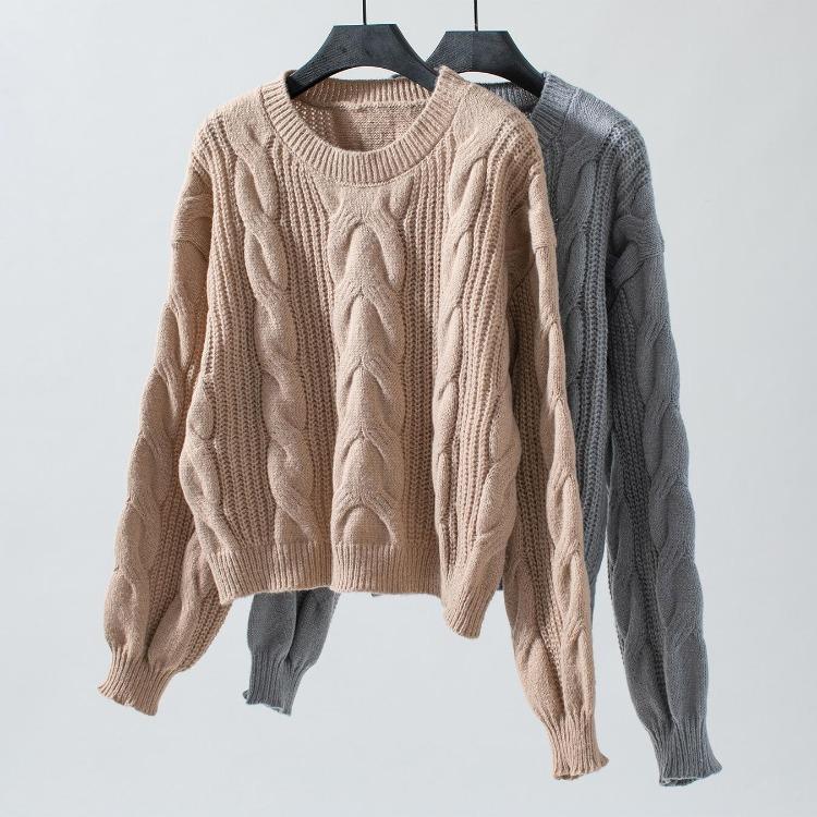 Autumn Winter Vintage Cardigan Sweater Top Loose Long Sleeve O Neck Solid Color Knitwear