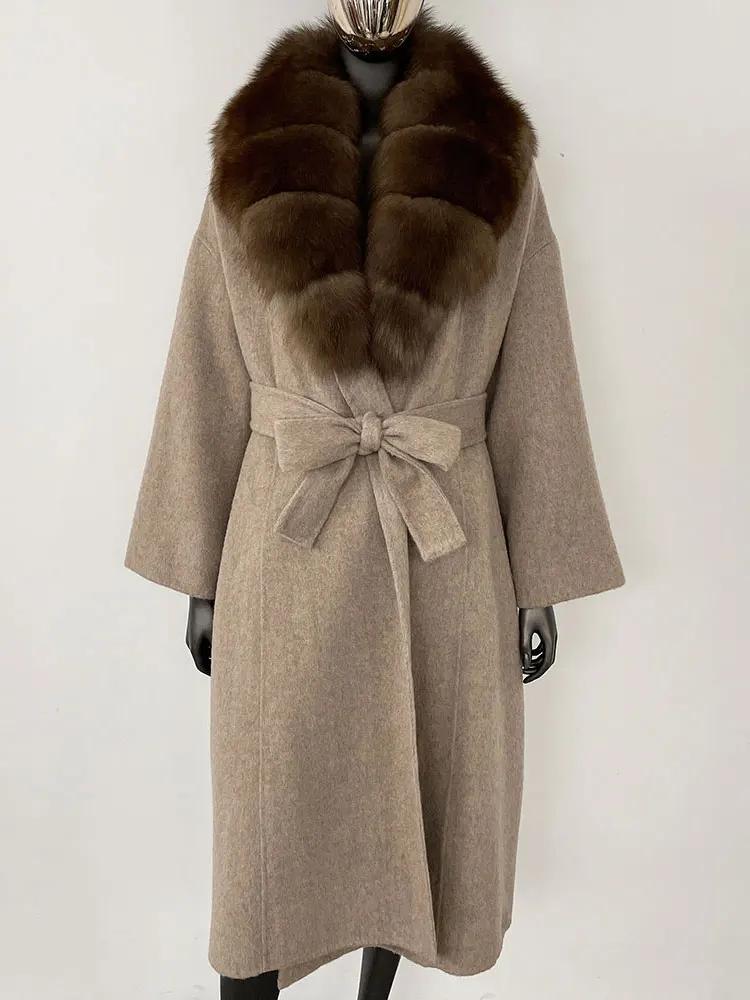 OFTBUY Натуральная шуба 2024 года, женская верхняя одежда больших размеров, зимняя женская куртка с воротником из натурального меха лисы и капюшоном, пальто из кашемировой шерсти