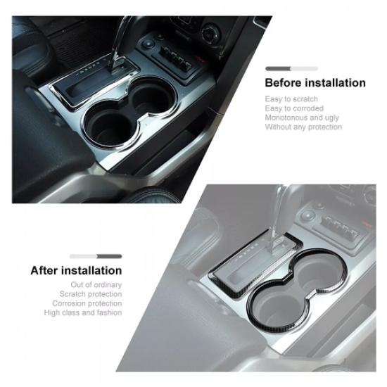 Gear Shift Cover & Cup Holder Trim Frame For Ford F150 2009-2014 Carbon Fiber