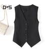 Women Vest Single-breasted Solid Color Sleeveless V Neck Slim Fit Formal Business Style Cardigan Retro Office Wedding Banquet Waistcoat
