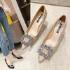Spring New Rhinestone Square Buckle Pointed High Heels Fashionable Women's Shallow Mouth Stiletto Single Shoes Bridal Wedding Shoes