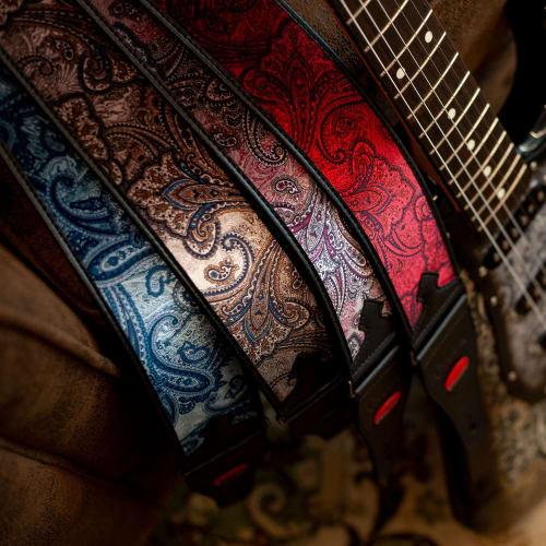 RightOn! STRAPS Guitar Strap, 7cm Wide, 95-150cm Long, PAISLEY VELVET-60 Red