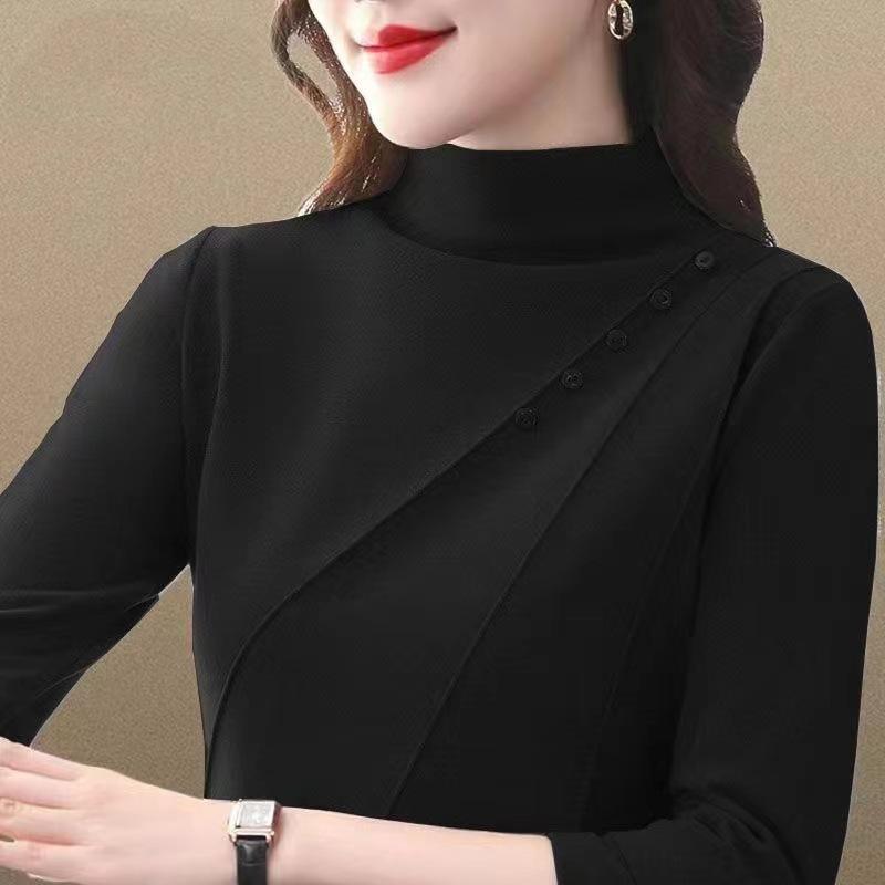 Женская футболка с полувысоким воротом, двухсторонняя немецкая бархатная утолщенная базовая рубашка для мам, модный топ с длинными рукавами на осень и зиму