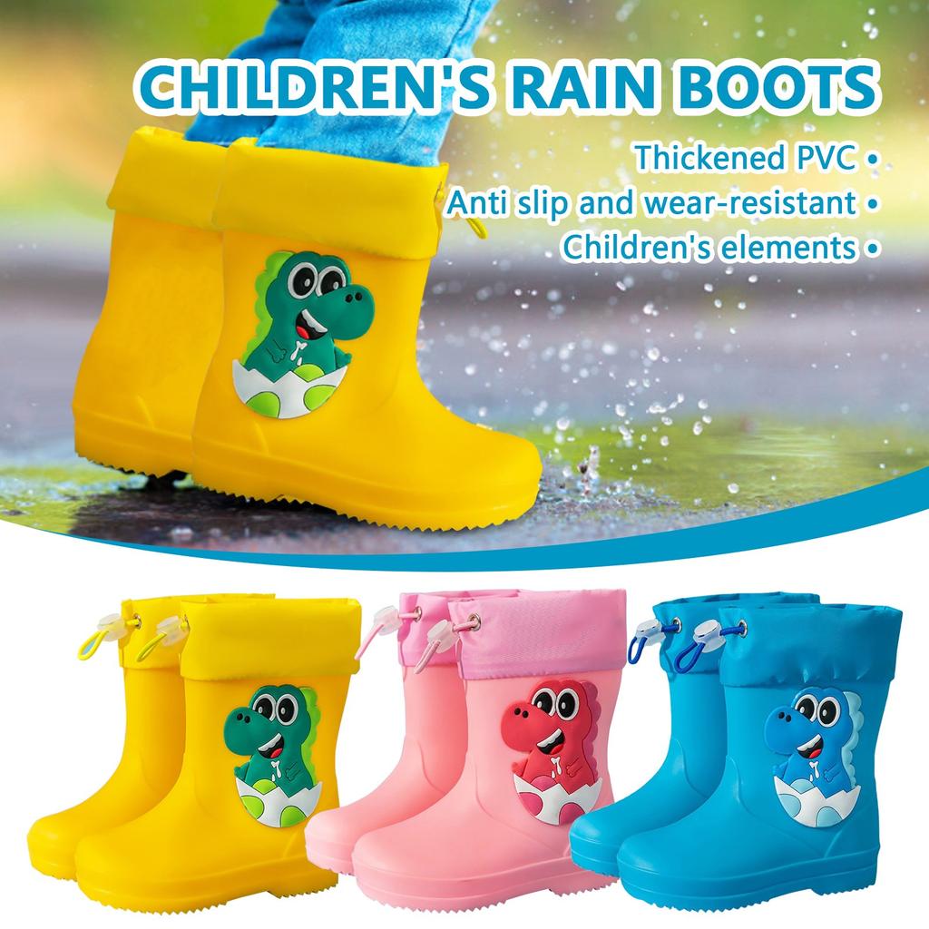 Boots Children's Waterproof Lined Half Height Rain Boots Rain Shoes With Drawstring Cartoon Non-Slip Rain Boots Lightweight Outdoor