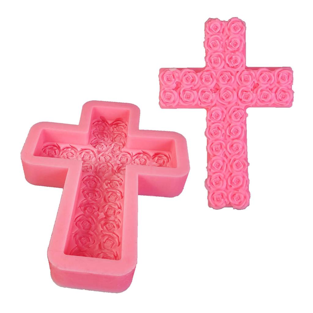 Rose Flower Cross Candle Molds for Making Candle Gypsum Ornaments Room Decorations Christmas Valentines Gift
