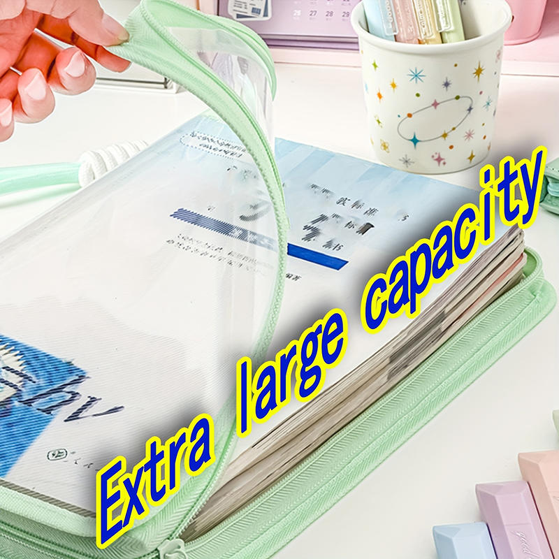 A4 Mesh Zipper Stationery Bag Portable Organizer Folder School Office Supplies Storage Pouch With Handles Large Capacity