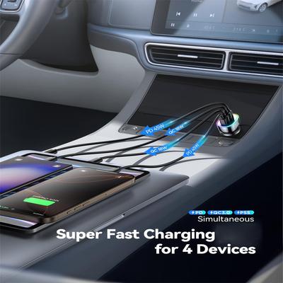 Автомобильное зарядное устройство USB C, 4-портовый адаптер для автомобильной зарядки для быстрой зарядки телефона, адаптер-прикуриватель для быстрой зарядки в путешествии