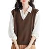 [BN1 select] трикотажный жилет женский весна осень Красивый жилет с V-образным вырезом топы женская одежда одежда Весенние вещи Осенние вещи свитер 30-е 40-е 50-е коричневый