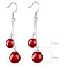 Женские корейские модные элегантные посеребренные 925 пробы, антиаллергенные 4 черных и красных агатовых бусины, висячие / висячие серьги-крючки, женские украшения для ушей, рождественский подарок