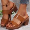 Fashion Classic Peep Toe Sandals Women 2025 Summer Elegant Round Toe Slip On High Heels Slippers Women Solid Brown Anti Slip Shoes Women