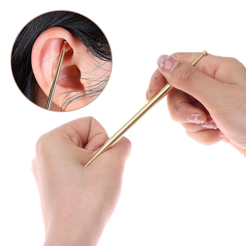 Латунная двухголовая ручка для акупунктуры для лица и тела, массажер для триггерных точек, инструмент для глубокого массажа тканей и меридианов