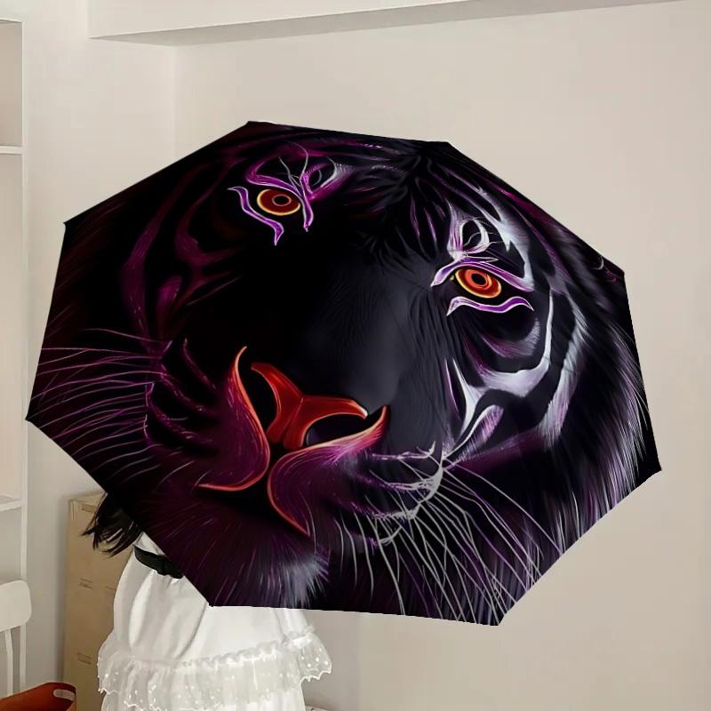1pc Tiger Face Automatic Open/Close Umbrella, Folding Compact Umbrella with Lightweight Design for Women/Men yy251011059