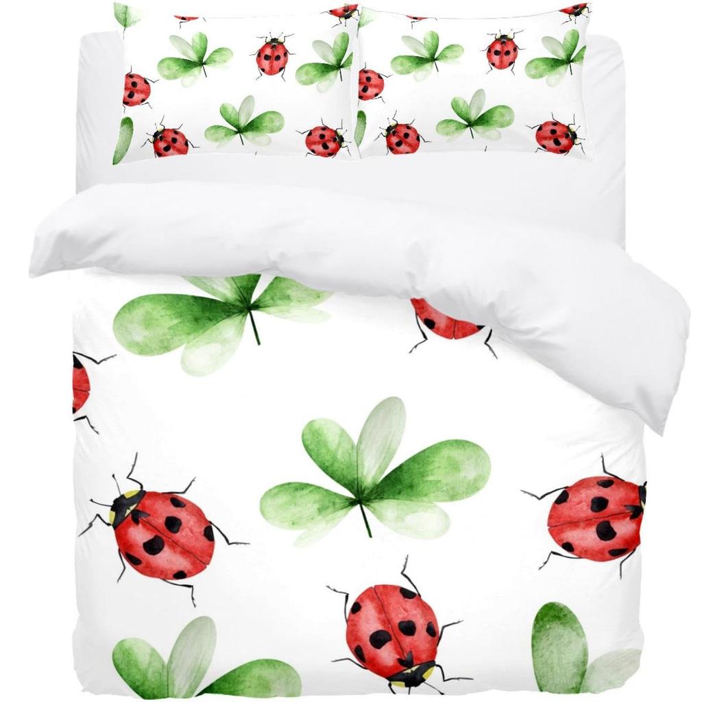Ladybug Comforter Cover Set Ladybug On Green Leaf Duvet Cover Wild Wildlife Theme Microfiber Bedding Set 3pcs for Kids Teens