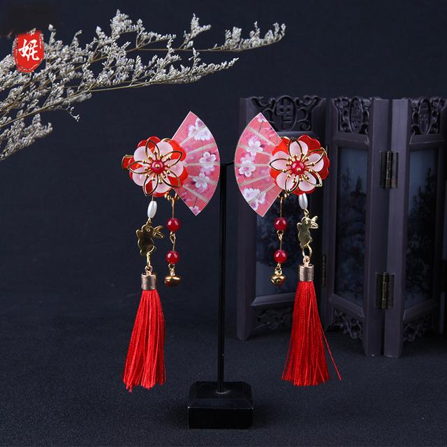 Genshin Impact Raiden Shogun в японском стиле, заколка для волос с кисточками и бусинами, кимоно ручной работы, Cos, цветок, веерообразная заколка для волос, реквизит, аксессуары