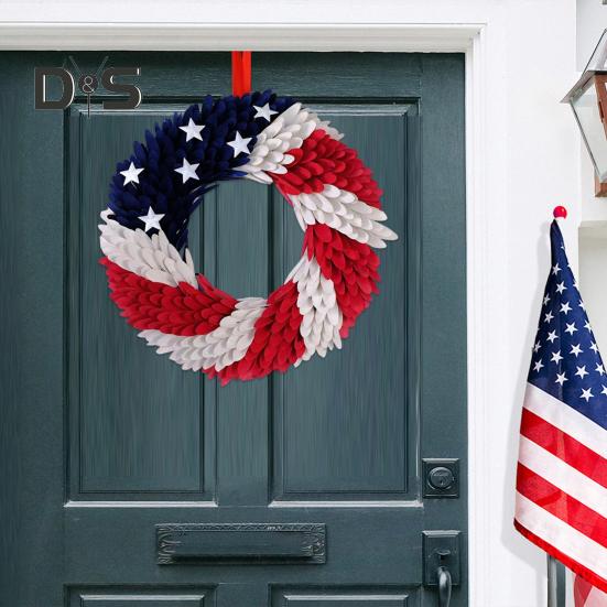 Венок ко Дню независимости США, патриотический, красный, белый, синий, венок с флагом США, настенная гирлянда для входной двери, украшение на праздник 4 июля