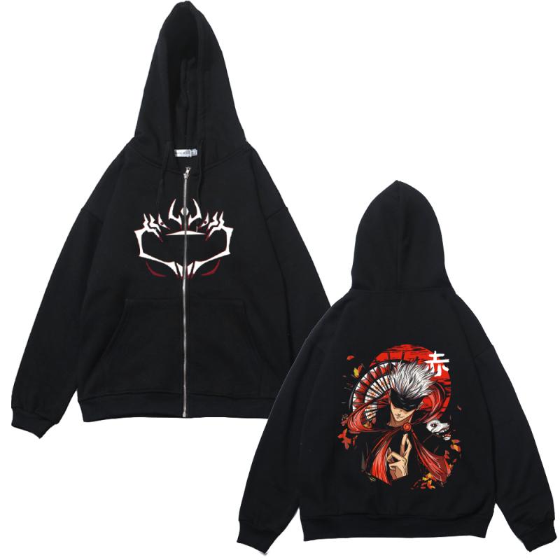Куртки на молнии в стиле аниме, толстовки с принтом Jujutsu Kaisen, флисовые толстовки с принтом Satoru Gojo, манга, повседневные пальто, уличная одежда, одежда Y2K
