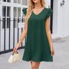 Women's Fashion Solid Colour V-Neck Bubble Sleeve Loose Casual Dresses