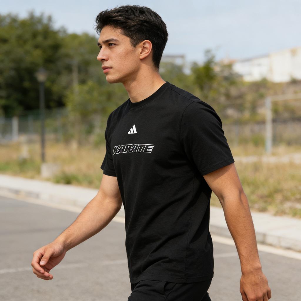 adidas Спортивная универсальная футболка с коротким рукавом для тренировок, бега, фитнеса, серия «Каратэ», удобная, дышащая, унисекс, топ CLTS26K1-BW