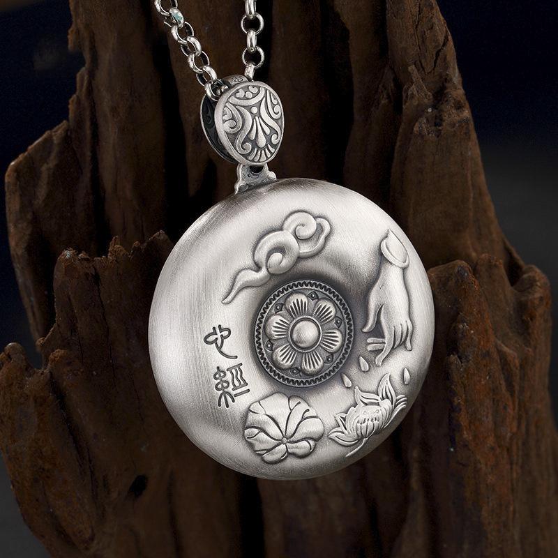 Devout Six-character Mantra Paramita Sutra Lotus Buddha Hand Pendant Necklace For Lady Jewelry Fashion S925 Chain Women Necklace