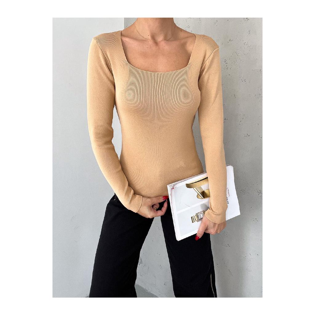 Женский трикотаж с квадратным воротником, сезонный свитер