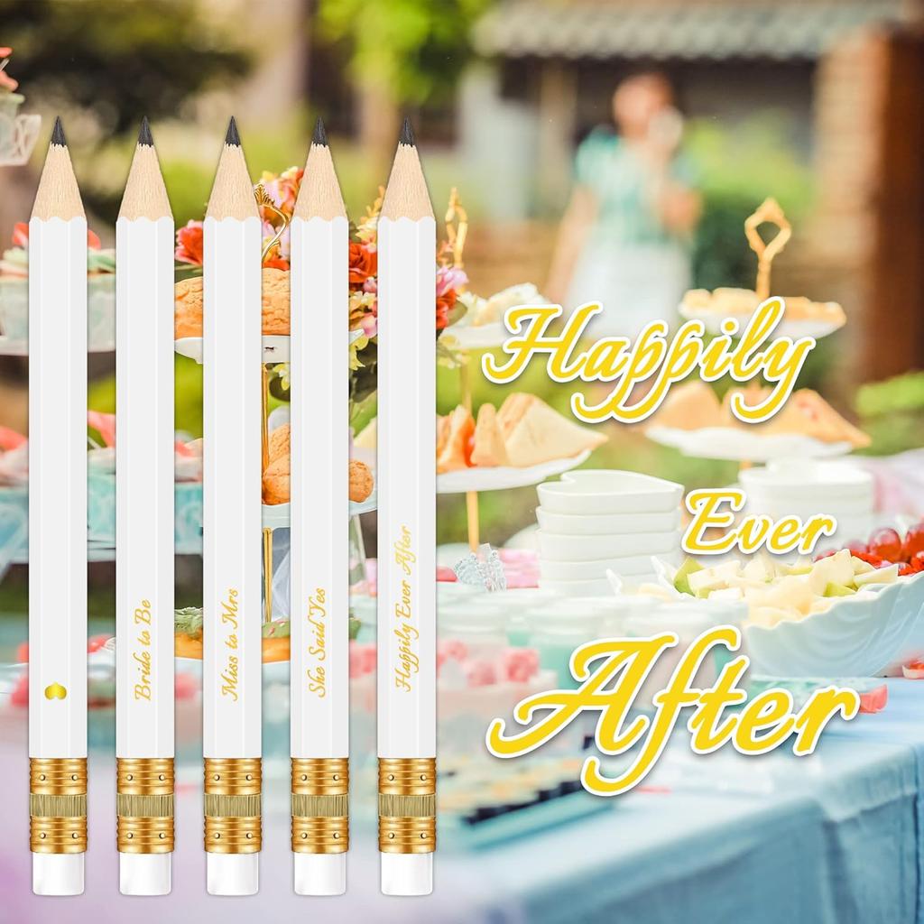 50Pcs - Bridal Shower Sharpened Half Pencils with Erasers, Pre-sharpened Pencils for Bridal Shower & Wedding Games, 4 Inches (White - Miss to Mrs.)