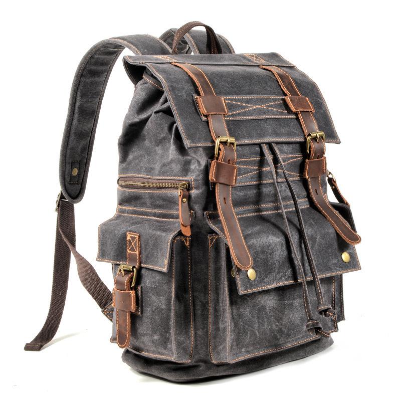 Retro Multi-Pocket Waxed Canvas Travel Backpack for Men