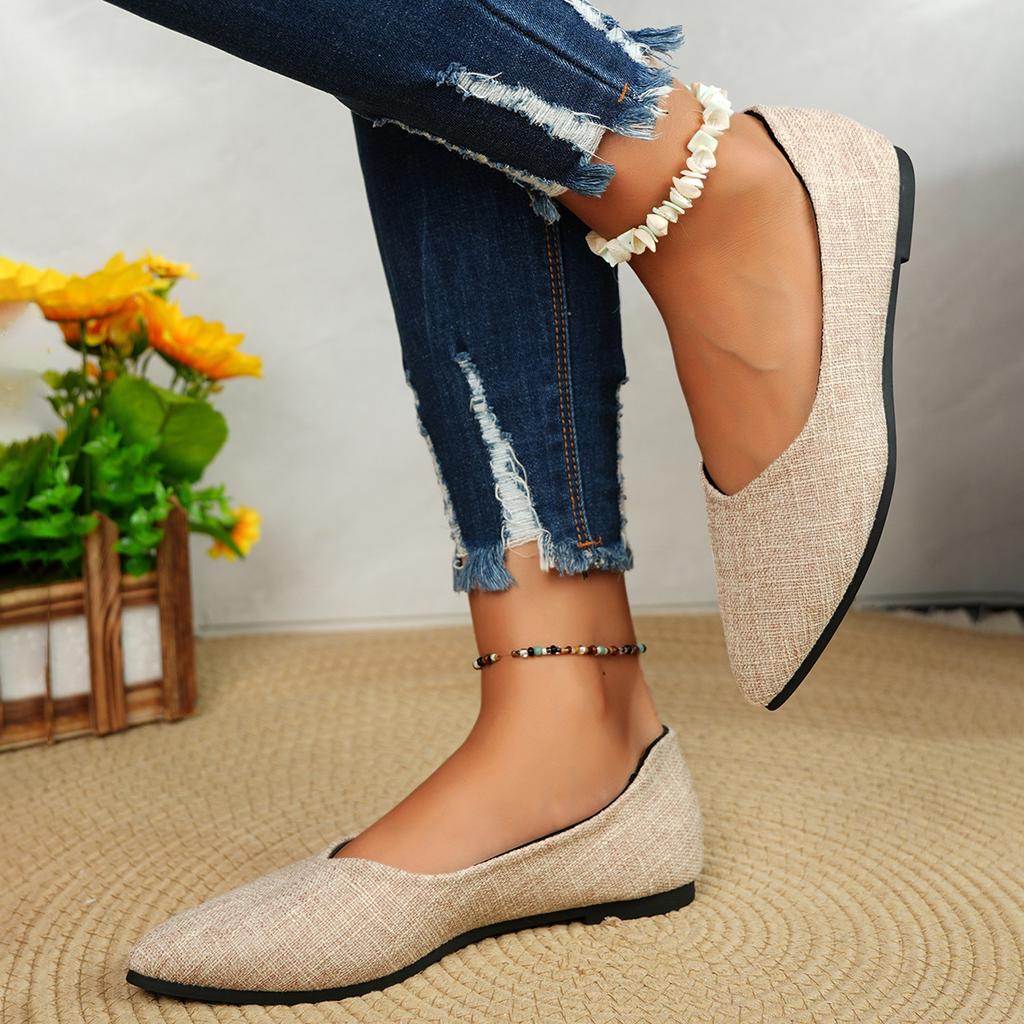 Women's Pointed Toe Flat Shoes Solid Color Knitted Slip On Ladies Shoes Casual Breathable Ballet Women Flat Shoes Loafers Women